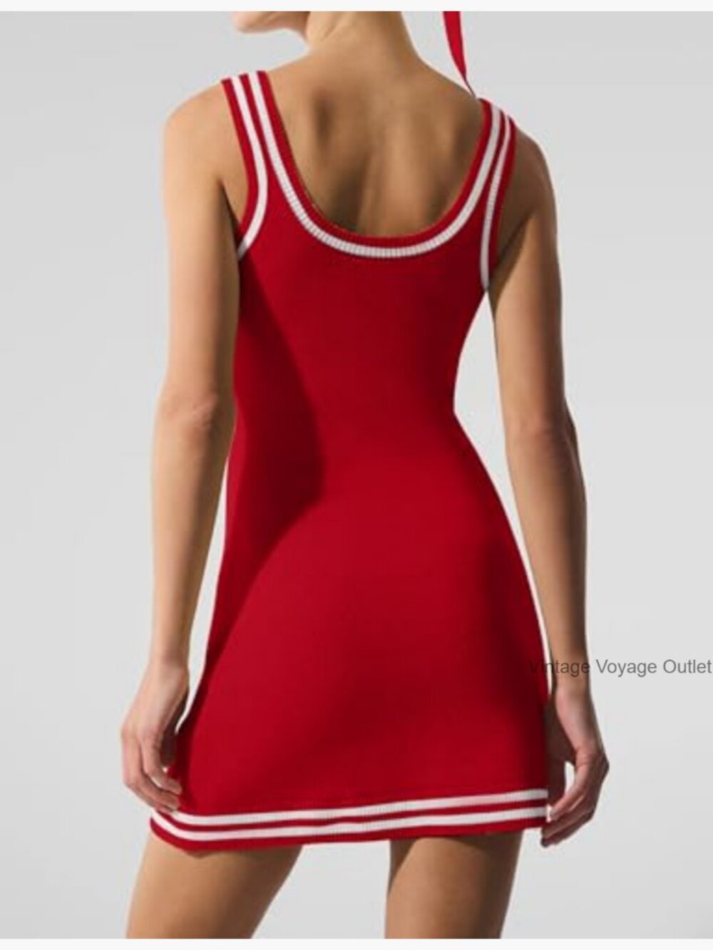 Striped Knit Tank Mini Dress Women Activewear Sleeveless Bodycon Club Golf - Picture 2 of 7